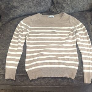 Elegant Striped Tan and White Sweater